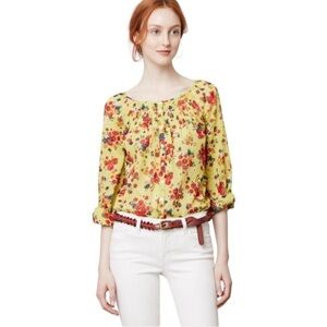 Anthropologie Postmark Size 6 Yellow Liberty Floral Button Down Shirt Dainty